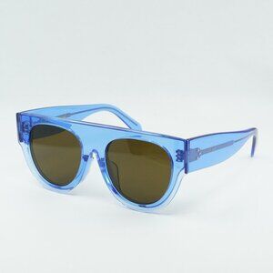 Celine CL40012F 84E Sunglasses Blue Transparent Aviator Frame, Brown Lenses